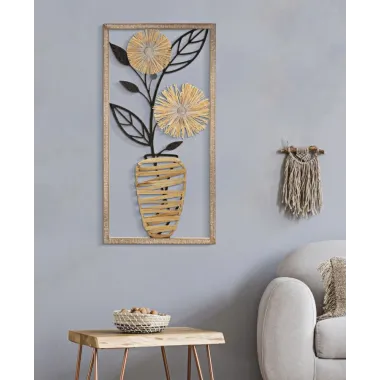 Płyta ścienna z żelaza i drewna, wazon 40 x 3,5 x 80 cm